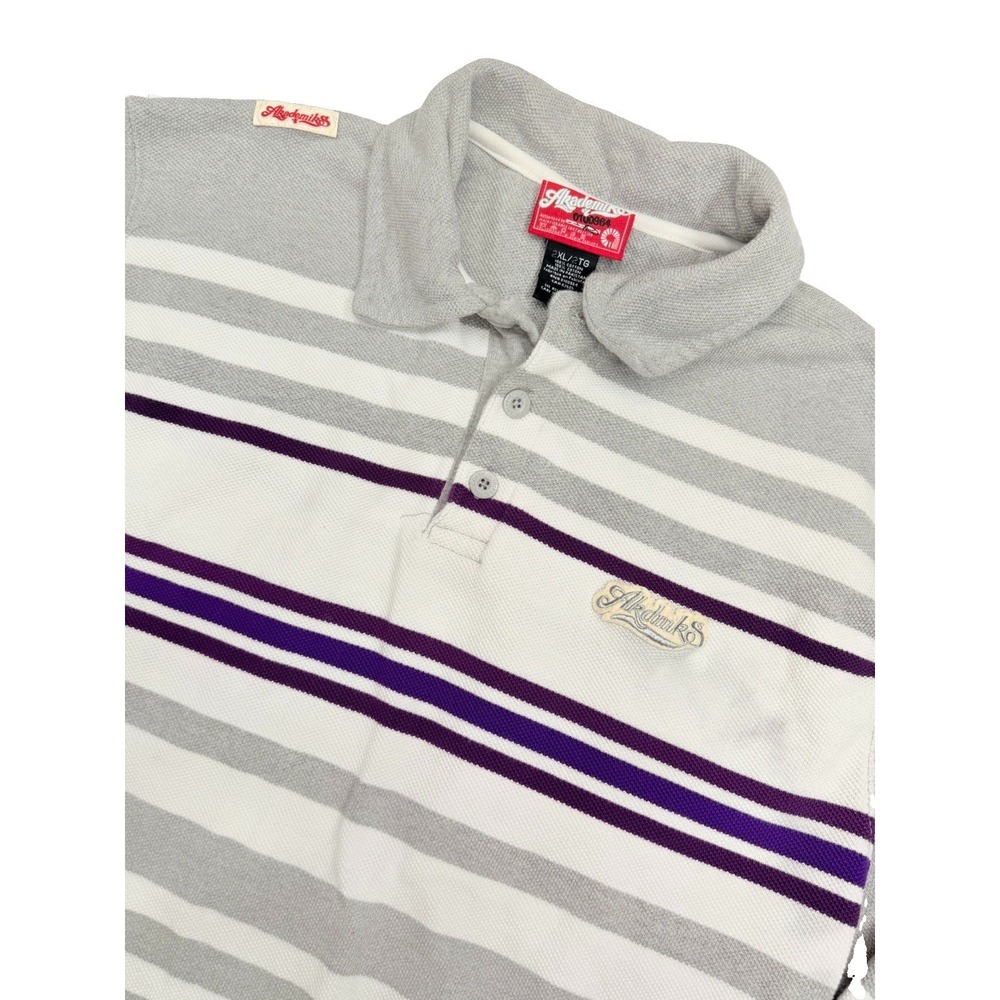 Akademiks Rugby Polo Shirt Men's 2XL Gray Purple Striped Y2K Cotton